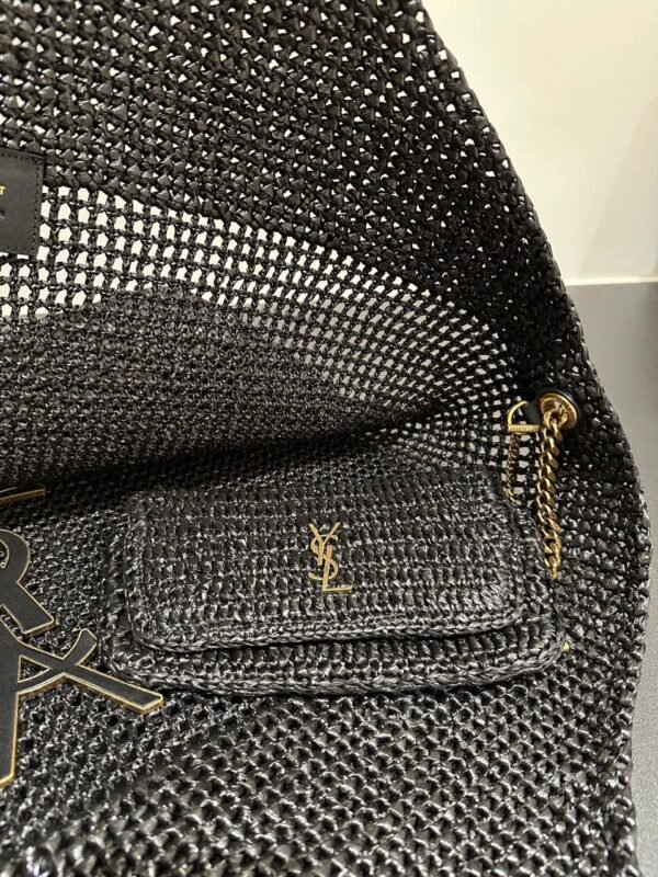 Maxi-Tote aus verziertem Raffia in Schwarz 38 cm - Image 6