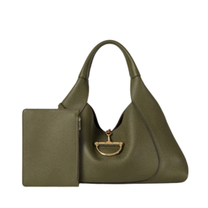 Maxi Schultertasche Aus Dunkelgrünem Leder 46cm
